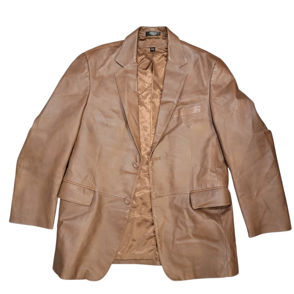 Stafford Essentials Men’s Leather Blazer Jacket Brown Medium Classic 2-Button